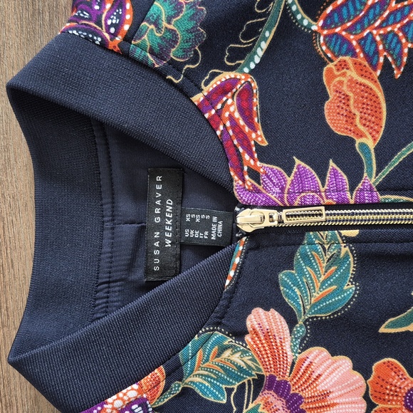 Susan Graver Navy Bomber Jacket with Multicolor Floral Print - Picture 3 of 8